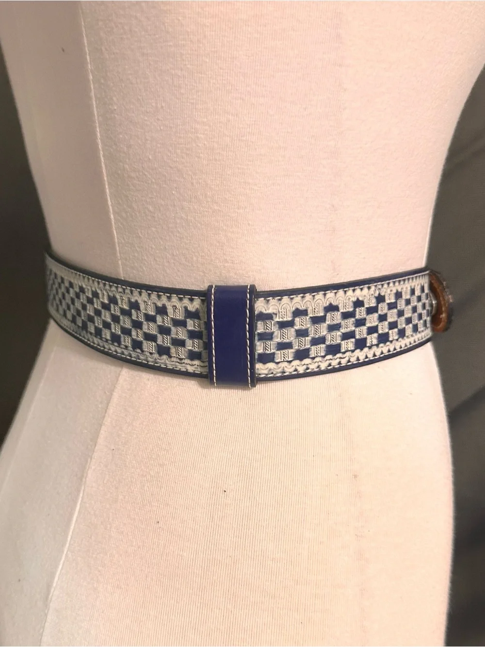 Beaded Southwestern Accent Belt in Navy and Red